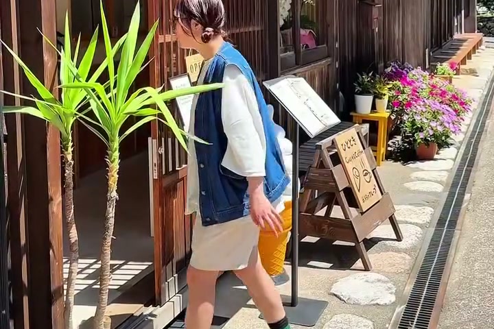 白川郷の通りを歩く様子